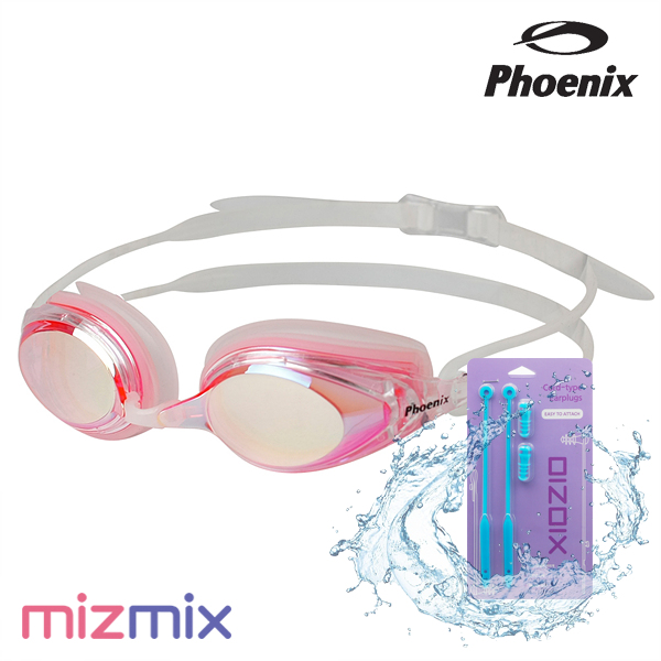 피닉스 / 미러 수경 PN-802M Pink + 코드형 귀마개 세트 -
