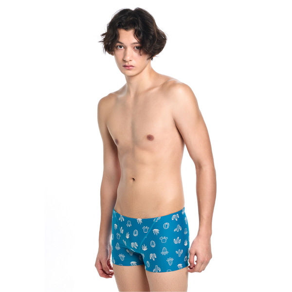 후그 남자 실내 수영복 엠보스 선인장블루 미니사각 슬림핏 탄탄이 MFT953 디자인 수모 증정
