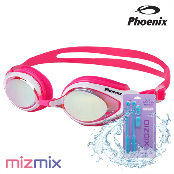 피닉스 / 아동 미러 수경 PN-503JM Pink + 코드형 귀마개 세트 -