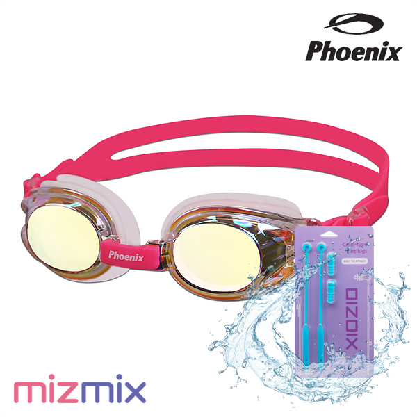 피닉스 / 아동 미러 수경 PN-505JM Pink + 코드형 귀마개 세트 -
