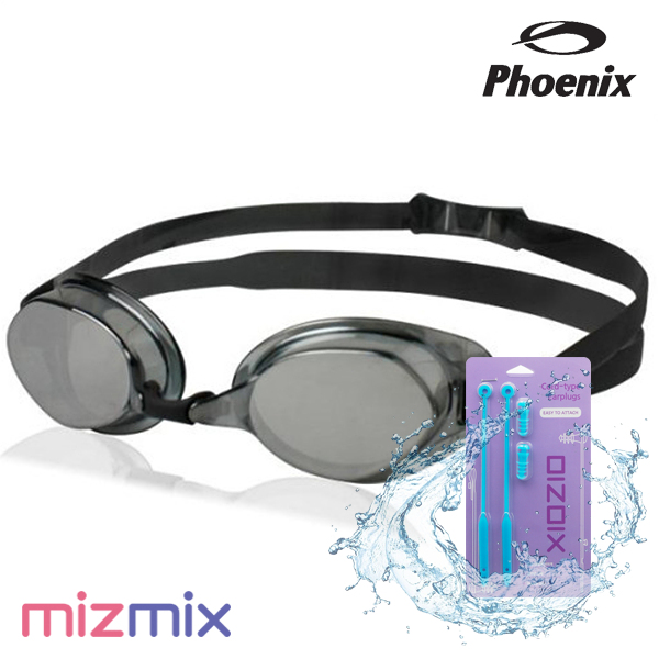 피닉스 / 톰캣 노패킹 미러 수경 PR-201M Black + 코드형 귀마개 세트 -
