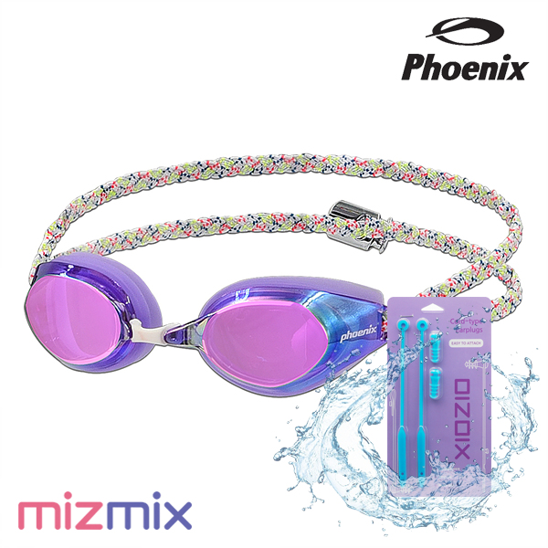 피닉스 / 헬캣 미러 패브릭 수경 PR-208M-FB Violet + 코드형 귀마개 세트 -