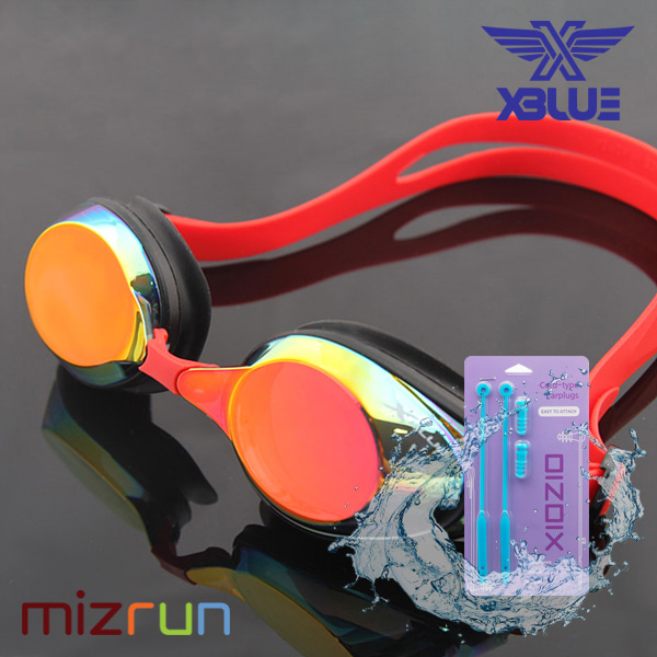 엑스블루 / 미러 수경 XB24MR-RED + 코드형 귀마개 세트