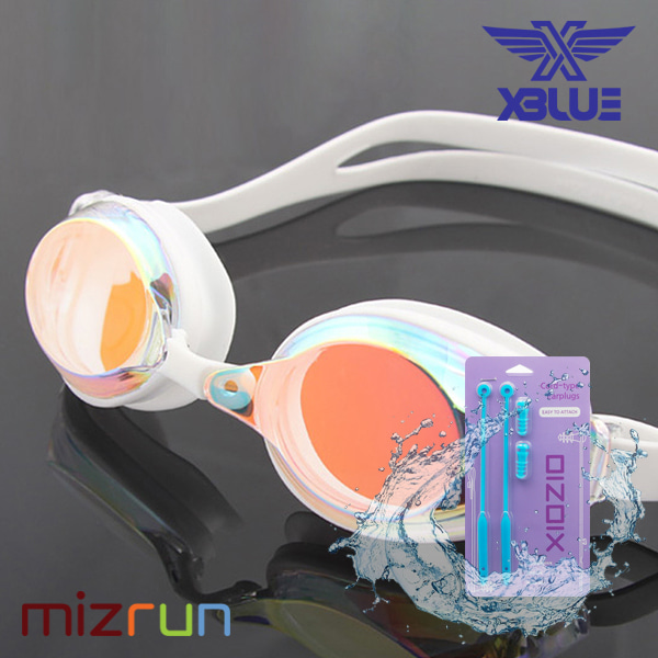 엑스블루 / 미러 수경 XB24MR-WHT + 코드형 귀마개 세트
