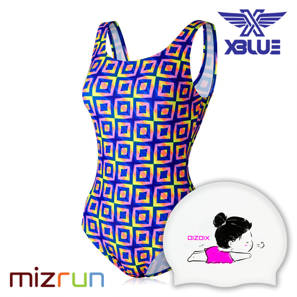 엑스블루 / 여자 수영복 세트 XBL-0021-13 + 디자인 수모 증정