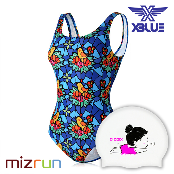 엑스블루 / 여자 수영복 세트 XBL-0021-18 + 디자인 수모 증정