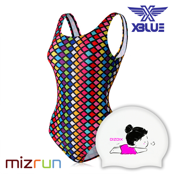 엑스블루 / 여자 수영복 세트 XBL-0021-23 + 디자인 수모 증정
