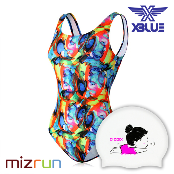 엑스블루 / 여자 수영복 세트 XBL-0021-3 + 디자인 수모 증정