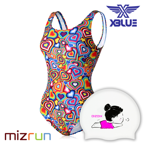 엑스블루 / 여자 수영복 세트 XBL-0021-4 + 디자인 수모 증정