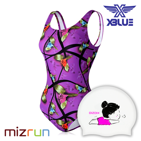 엑스블루 / 여자 수영복 세트 XBL-0021-5 + 디자인 수모 증정