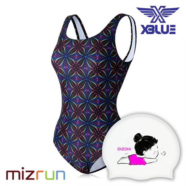 엑스블루 / 여자 수영복 세트 XBL-0021-6 + 디자인 수모 증정