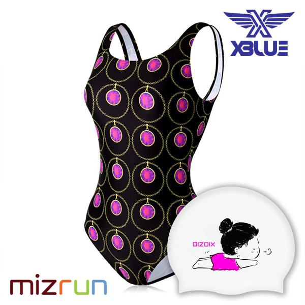 엑스블루 / 여자 수영복 세트 XBL-0021-7 + 디자인 수모 증정