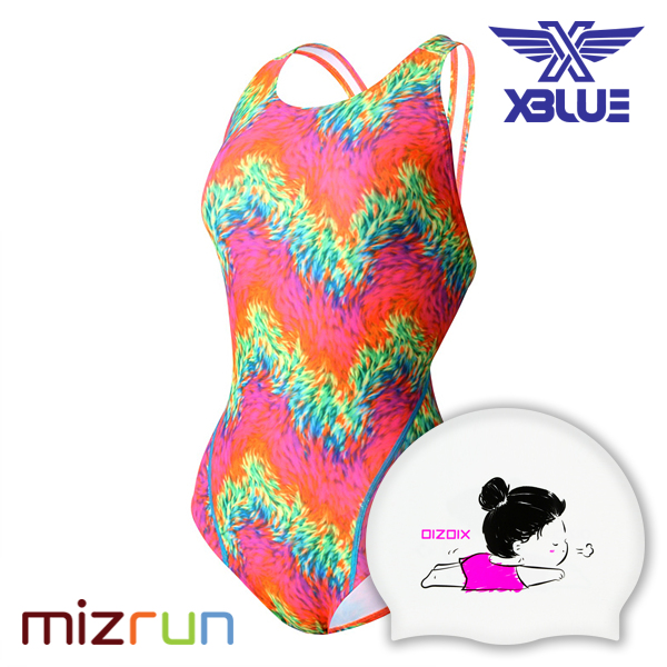 엑스블루 / 여자 수영복 세트 XBL-0022-1 + 디자인 수모 증정