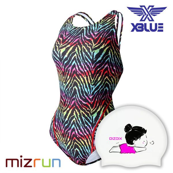 엑스블루 / 여자 수영복 세트 XBL-0022-2 + 디자인 수모 증정