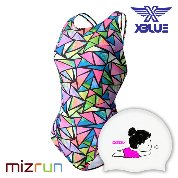 엑스블루 / 여자 수영복 세트 XBL-0022-4 + 디자인 수모 증정