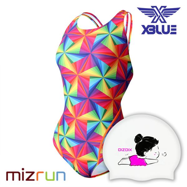 엑스블루 / 여자 수영복 세트 XBL-0022-5 + 디자인 수모 증정