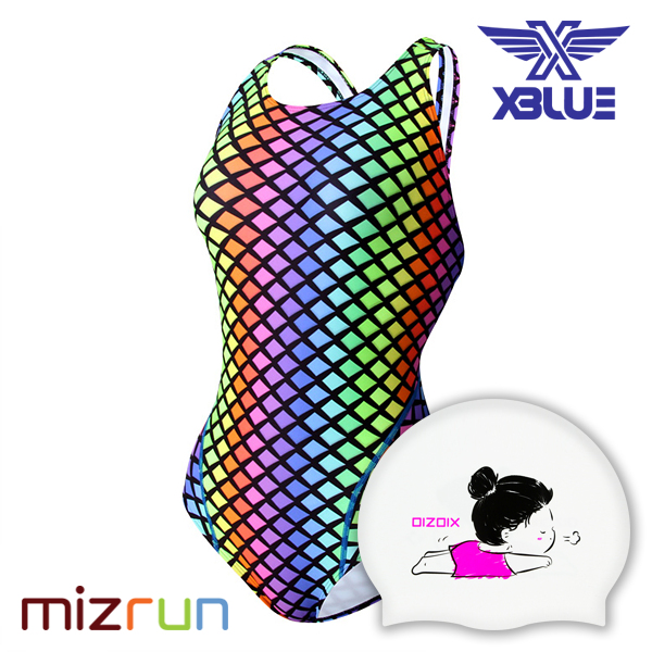 엑스블루 / 여자 수영복 세트 XBL-0022-6 + 디자인 수모 증정