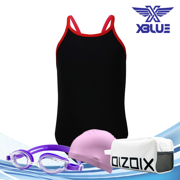 엑스블루 / 여아동 수영복 세트 XBL-3003-05J 수경+수영모+폴리백