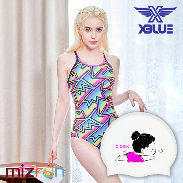 엑스블루 / 여자 수영복 세트 XBL-3047-02 + 디자인 수모 증정