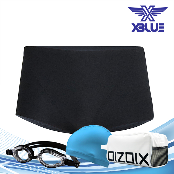 엑스블루 / 남아동 블랙벨리 수영복 세트 XBL-3100J-BLK 수경+수영모+폴리백