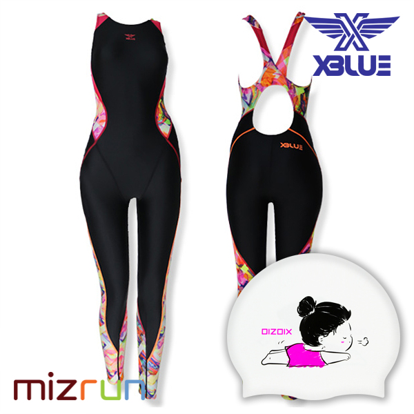 엑스블루 / 여자 수영복 세트 XBL-8025-10 + 디자인 수모 증정