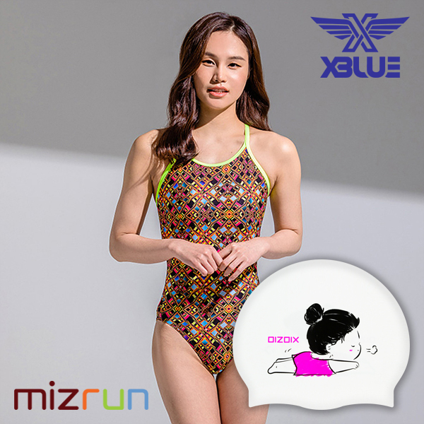 엑스블루 / 여자 수영복 세트 XBL-8026-2 + 디자인 수모 증정
