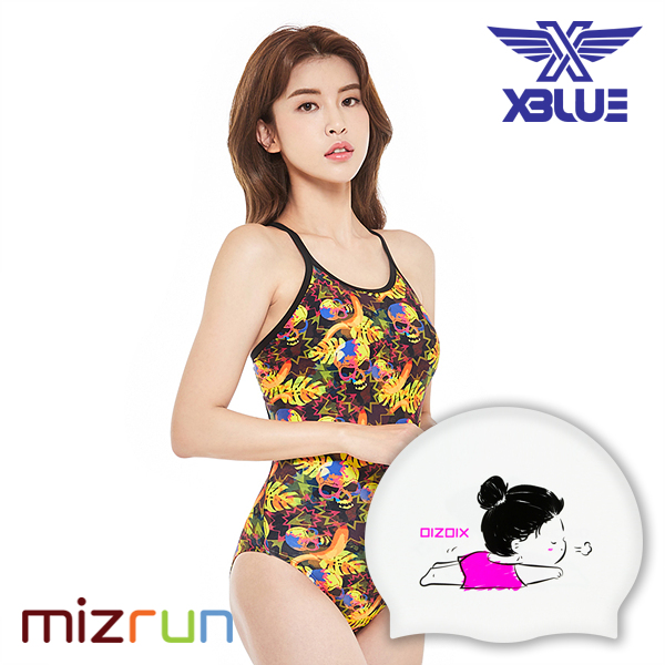 엑스블루 / 여자 수영복 세트 XBL-8026-6 + 디자인 수모 증정