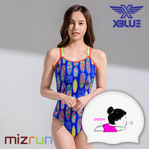 엑스블루 / 여자 수영복 세트 XBL-8027-1 + 디자인 수모 증정