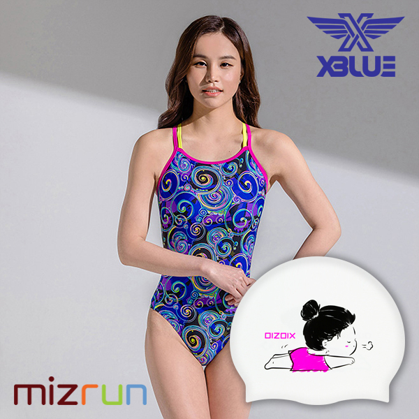 엑스블루 / 여자 수영복 세트 XBL-8027-3 + 디자인 수모 증정
