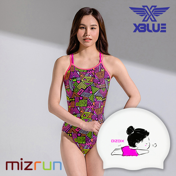 엑스블루 / 여자 수영복 세트 XBL-8027-5 + 디자인 수모 증정