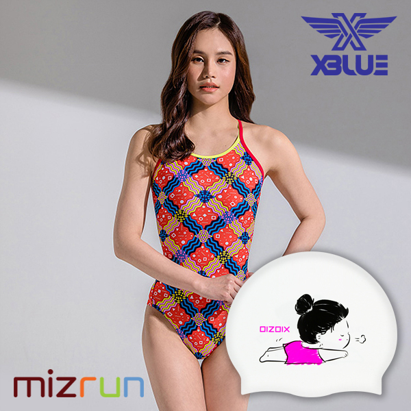 엑스블루 / 여자 수영복 세트 XBL-8047-6 + 디자인 수모 증정