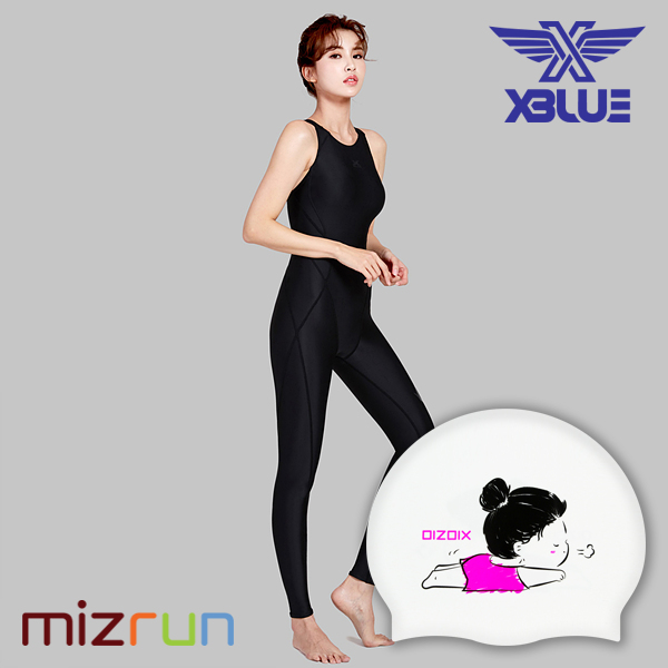 엑스블루 / 여자 수영복 세트 XWX-7002-BKBK + 디자인 수모 증정
